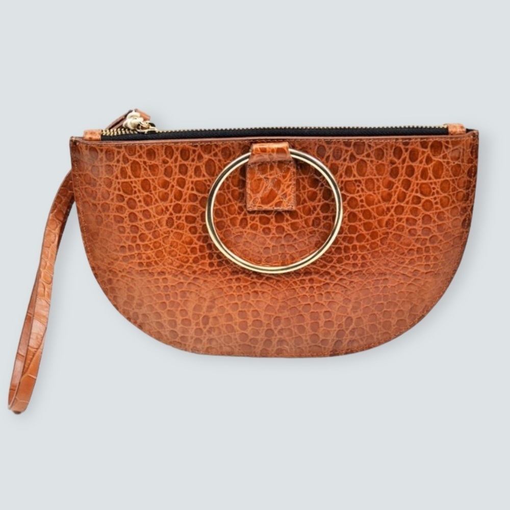 PUNTO FIBBIA Women’s Wristlet Genuine Leather Croc Bag